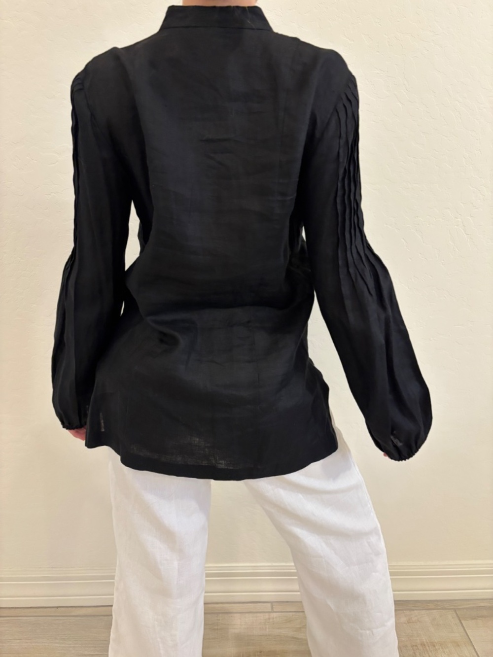 Worth New York 100% Linen Pintuck Bib Front Tunic Blouse - Black , Sz Medium - Picture 3 of 10
